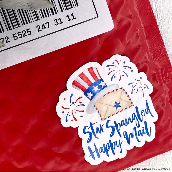 Star Spangled Happy Mail - 2" (inches) Sticker (48ct.)  [GD78-48] - Picture 3 of 5